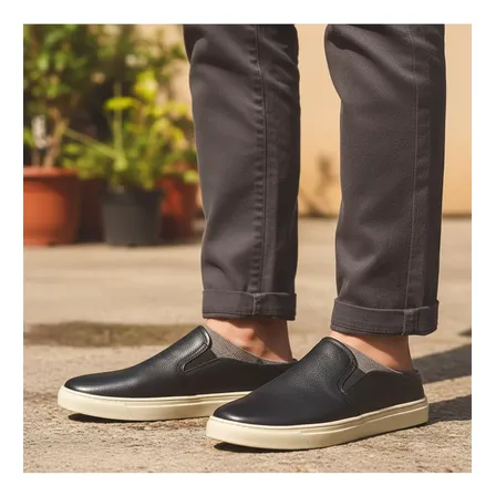 Tênis Aberto Atrás Masculino Couro Macio Versátil Pratico