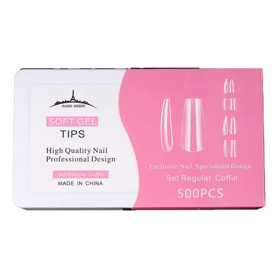 Tips Paris Night Soft Gel Caja X 500u Regular Press On Nails Coffin