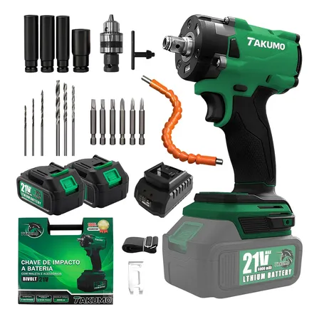 Chave De Impacto 21v Brushless Com 2 Baterias Sem Escova Verde 127/220v
