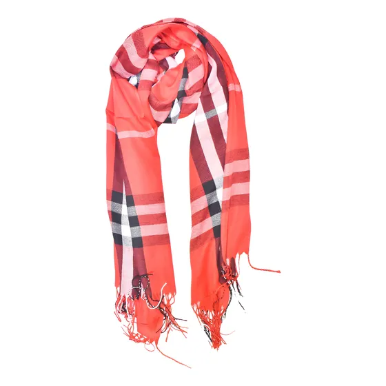 Pashmina Tresher Burberry  Rectangular Con Flecos Rojo Burberry Único