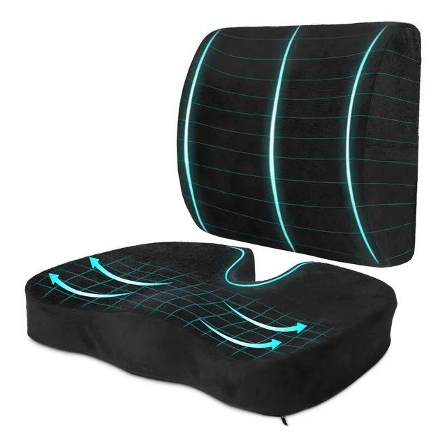 Almohada Lumbar Soporte Y Cojín Memory Foam Ortopédica Asiento Sognare Lumbar Fit Negro