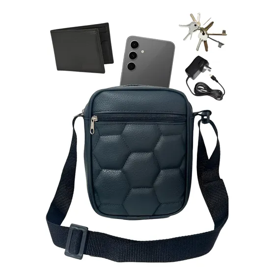 Morral Cuero Pu Bandolera Pelota Fútbol Hombre Porta Celular