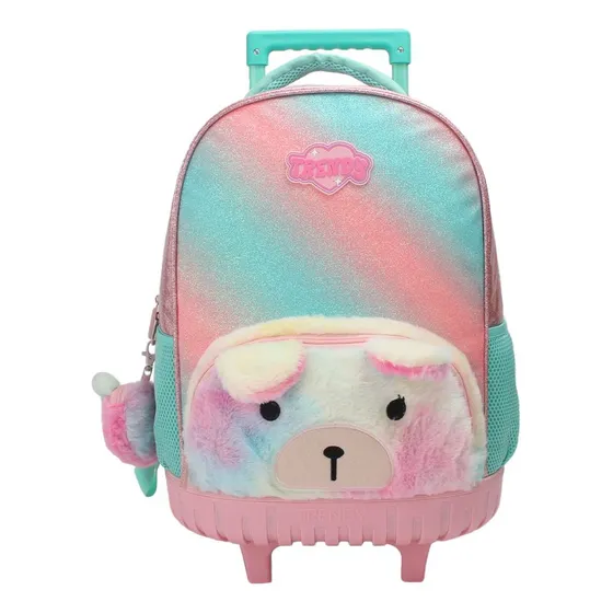 Mochila Carro Trendy Multicolor Oso 18'' Niña Escolar Diseño De La Tela Liso
