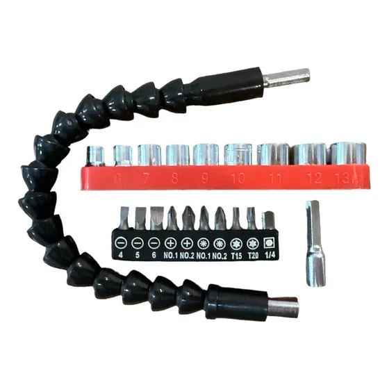 Jogo Com Extensor Flexivel E 21 Soquetes Bits Parafusadeira