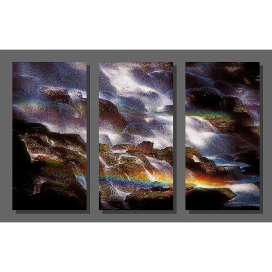Cuadro Tríptico Cascada Y Arco Iris 