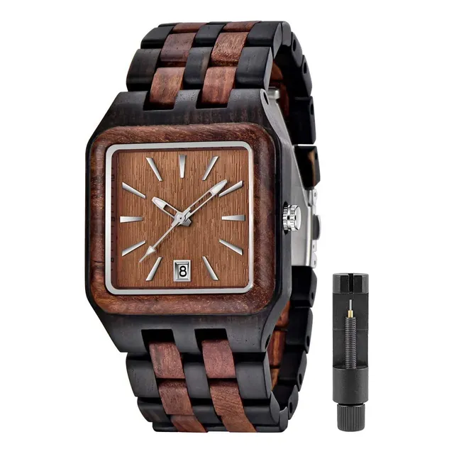 Tiong Men Watch Reloj De Madera De Cuarzo Completo Qm7dk