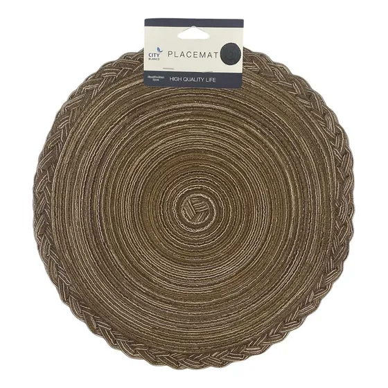 Pack X 6 Individuales De Mesa Redondos Rusticos Trenzas 39cm Color Marrón