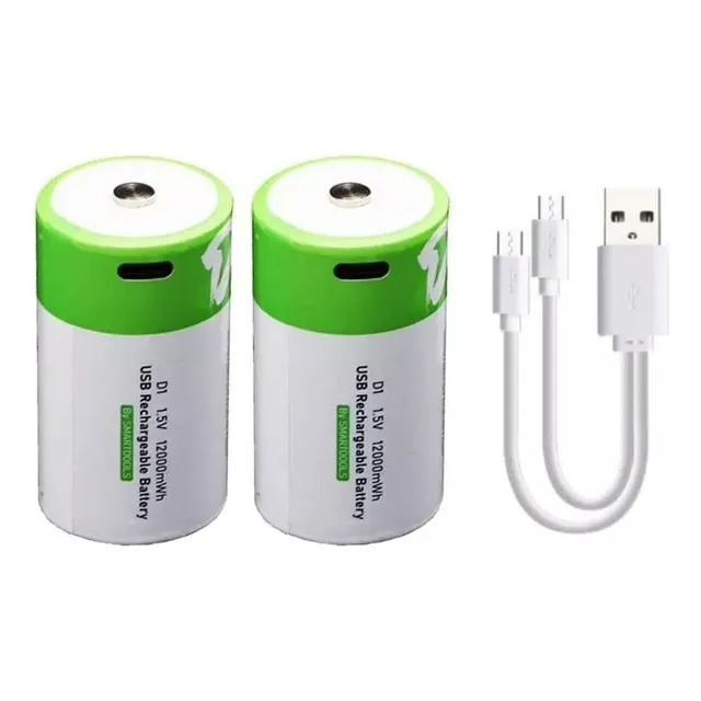 Pack 2 Pilas Tipo D Ion Litio Recargable Puerto Usb.