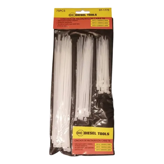 Tirraje Amarre De Nylon 75pcs Tamaño Varios Blanco (pack X2)