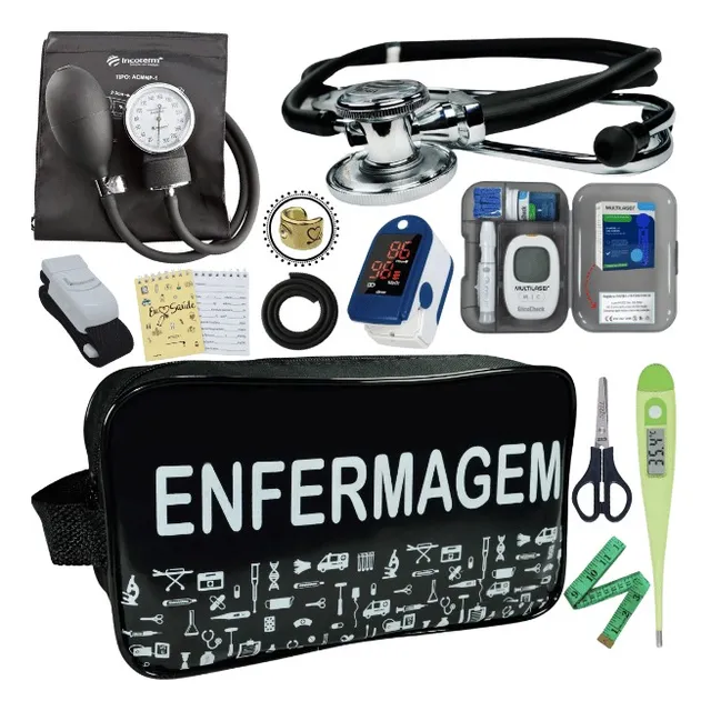 Kit Enfermagem Aparelho Pressao Esteto Med Glicose Completo