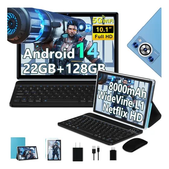 Tablet 10.1 Android 14 22+128gb 5g Bt5 8core 8000mah Teclado