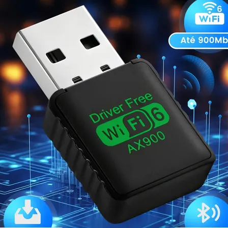Adaptador USB WiFi 6 Bluetooth 5.4 AX900 900Mbps Dual Band 2.4G 5G Placa Rede Wireless Sem Fio Para PC Desktop Notebook, USB WiFi 6 Alta Velocidade Com Bluetooth, Instalação Fácil Plug Play FORESTORY
