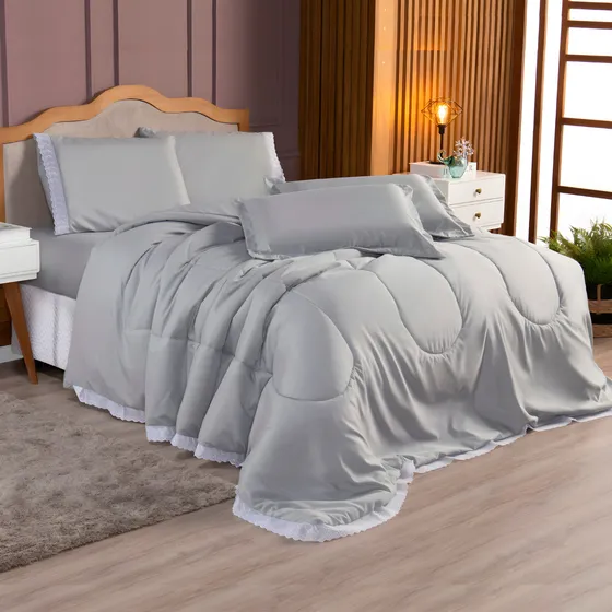 Kit Cama Posta Casal Edredom Jogo Lençol 400 Fios C\ 6 Pçs