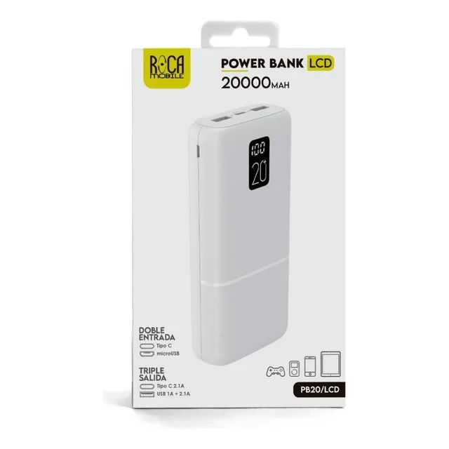 Cargador Portatil Power Bank Roca 20000 Mah Con Lcd 2 Usb