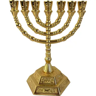Menorah Tierra Santa, 7 Brazos, 12 Tribus De Israel, Dorado Menorah Tierra Santa, 7 Brazos, 12 Tribus De Israel, Dorado