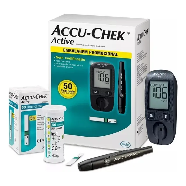 Aparelho Medir Glicose Diabetes Accu-chek Active C/ 50 Tiras