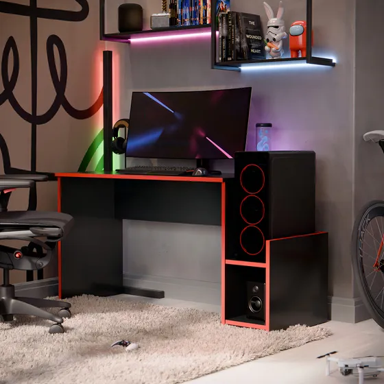 Mesa Escrivaninha Mazon Gamer Para Escritório Office E Quarto De Jogos Com Espaço Para Gabinete E Computador Cor Preto Vermelho Mobilimobili