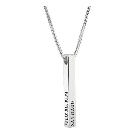 Cadena Con Dije Barra Plata 925 Grabado Barrita Nombre Frase