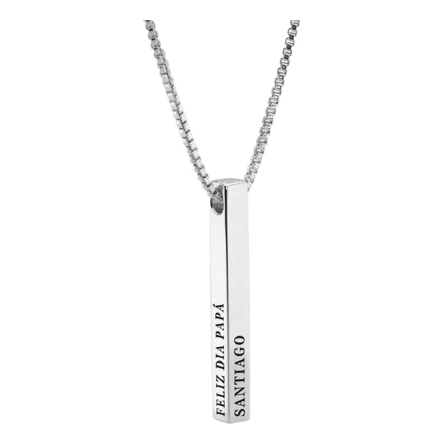 Cadena Con Dije Barra Plata 925 Grabado Barrita Nombre Frase