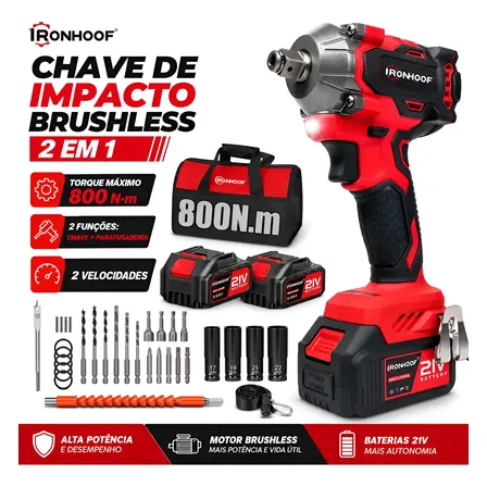 Brushless Chave De Impacto Bateria Profissional Bivolt 800n Vermelho E Preto 110v/127/220v 60