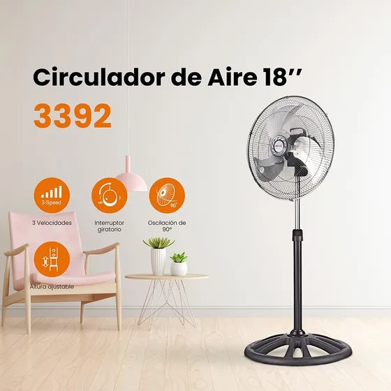 Ventilador De Pedestal Mytek 3392 De 18 Pulgadas Metalico Estructura Negro Aspas Plateado