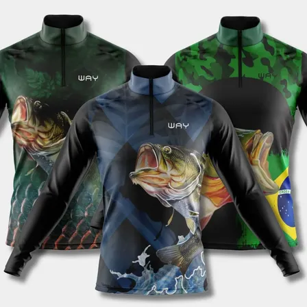 Kit 3 Camisa Pesca Camiseta Pescaria Masculina Blusa Uv Plus