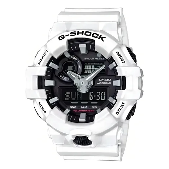Reloj Casio G-shock para hombre, GA-700-7adr, color de correa blanco, color de bisel, color de fondo blanco, color de fondo negro
