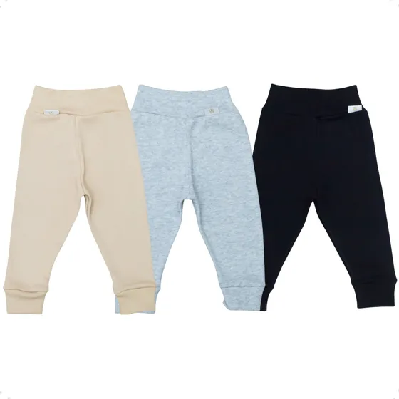 Combo 3 Unidades Calça Neutra Com Punho E Cós Alto Algodão