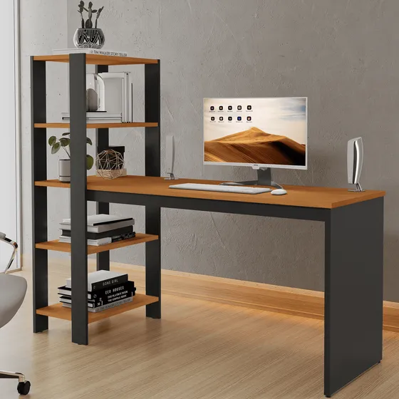 Escrivaninha Mesa Home Office Com Prateleiras Para Notebook