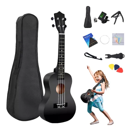 Kit De Ukelele Soprano Acústico 21in Con Afinador Y Estuchenegro
