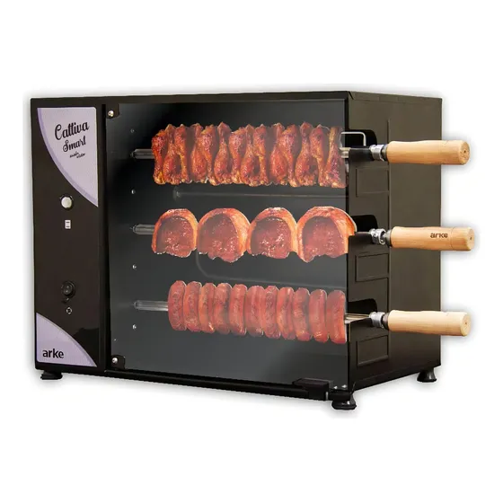 Churrasqueira Elétrica Rotativa Arke Cattiva Smart 3 Espetos Cor Preto