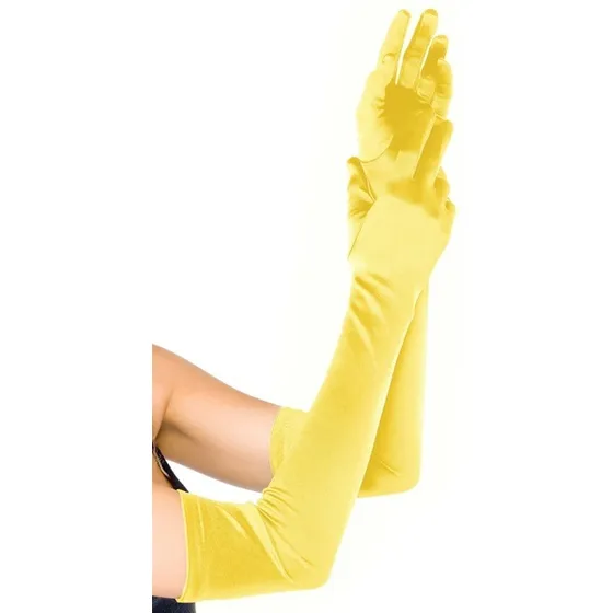 Guantes Largos Satinados Amarillos Talla Única Adulto