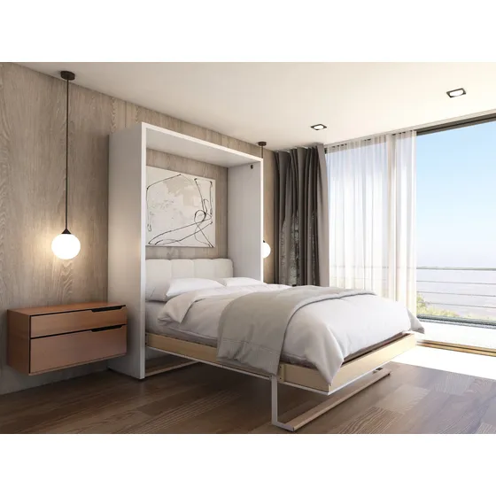 Cama Abatible - Plegable - Matrimonial Vertical - Base De Madera Sólida Blanco/grafito V-2