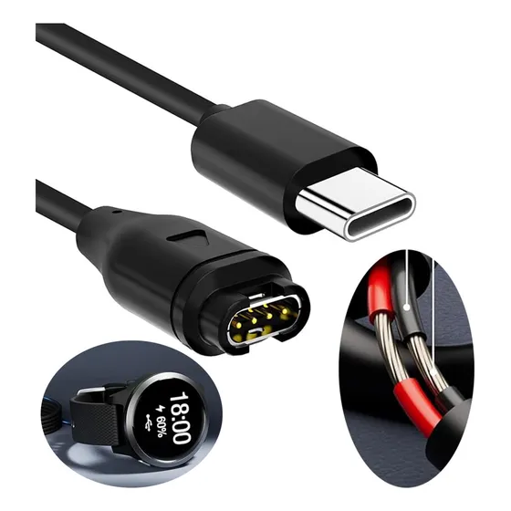 Cargador Para Garmin Fenix 6 6s 6x Pro, Fenix 5 5s 5x Plus, Fenix 7 7s 7x, Forerunner 935 945 45 45s 245, Approach S10 S40 S60 X10, Vivoactive 3 4 4s, Vivomove (usb C - Negro (100cm))