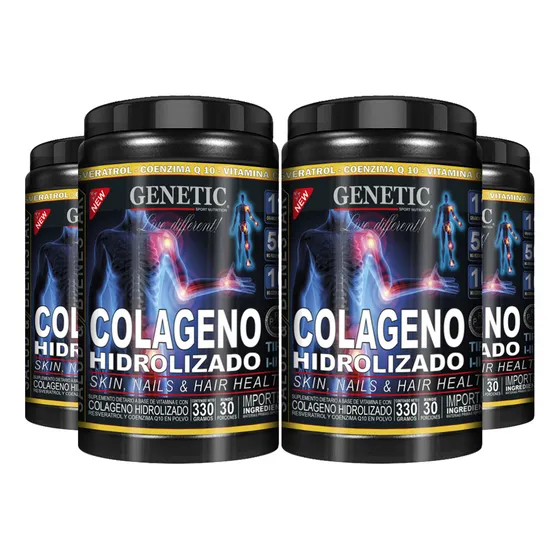 4 Meses Colágeno Hidrolizado Genetic Resveratrol Q10 Vit C E Sabor Naranja