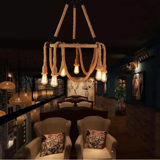 Lustre Pendente Corda Estilo Fazenda Rustico Country+lampada