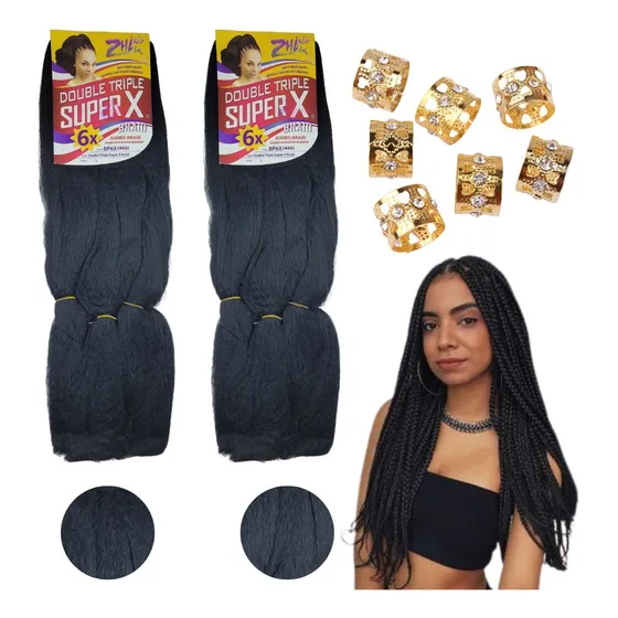Kit 2 Pacotes Cabelo Jumbo Jumbão Super X Para Tranças 400gr Cor Preto #1