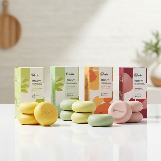 Presente Kit 4 Caixas Sabonetes Tododia: 1 Limão 5un 90g + 1 Alecrim 5un 90g + 1 Capim 5un...