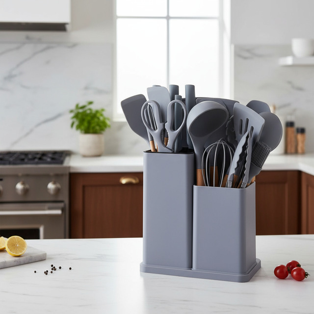 Kit 19 Utensílios De Silicone Cozinha Rosa/verde/preto/cinza