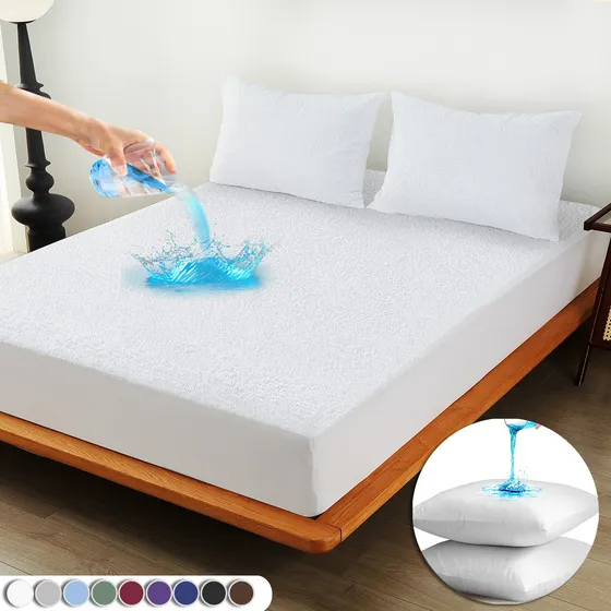 Cubre Colchón Impermeable Matrimonial Con Funda De Almohadas Color Blanco