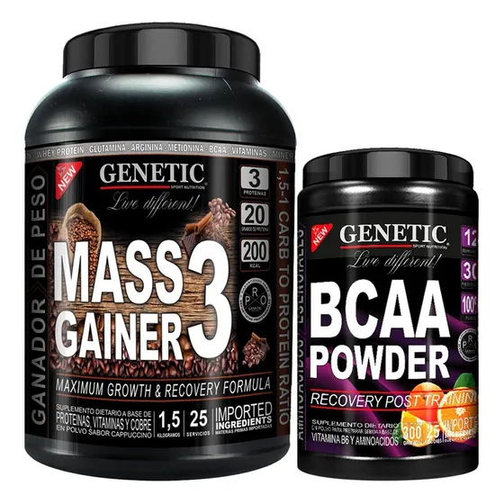 Masa Muscular Mass Gainer 3 1,5kg Aminos Bcaa Powder Genetic Sabor Cappuccino