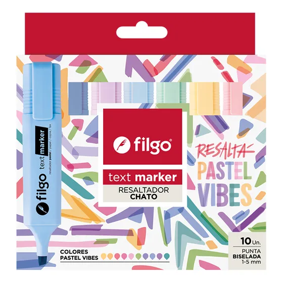 Resaltador Filgo Text Marker Pastel Pack X 10 Colores