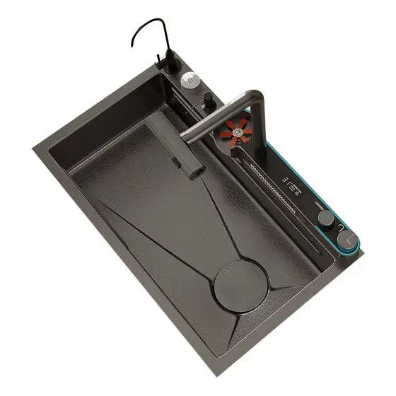 Fregadero Multifuncional Pioggia Una Tina Acero Inox Negro