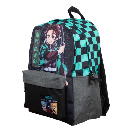 Mochila Demon Slayer Multi Para Computadora Portátil Negro Geométrico