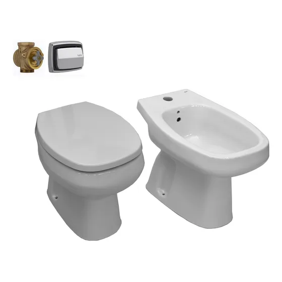 Combo Baño Monaco Corto Bidet Valvula Tecla De Descarga 3c
