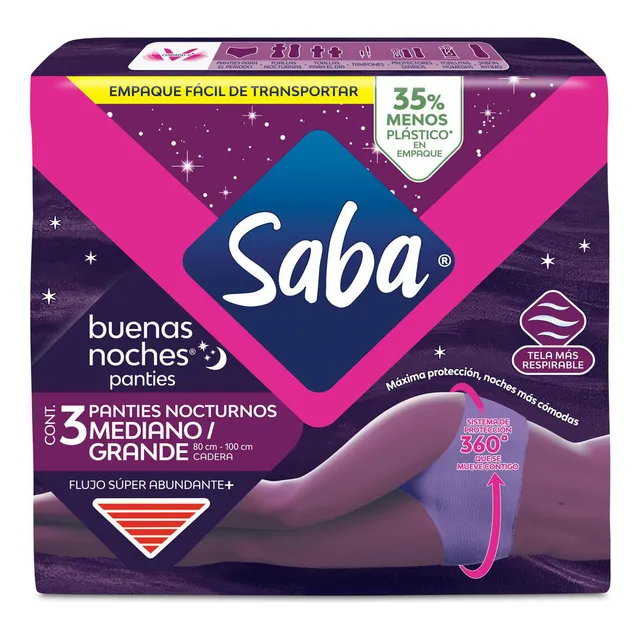 Panties Saba Buenas Noches Flujo Súper Abundante Talla Mediana/grande 3 Piezas