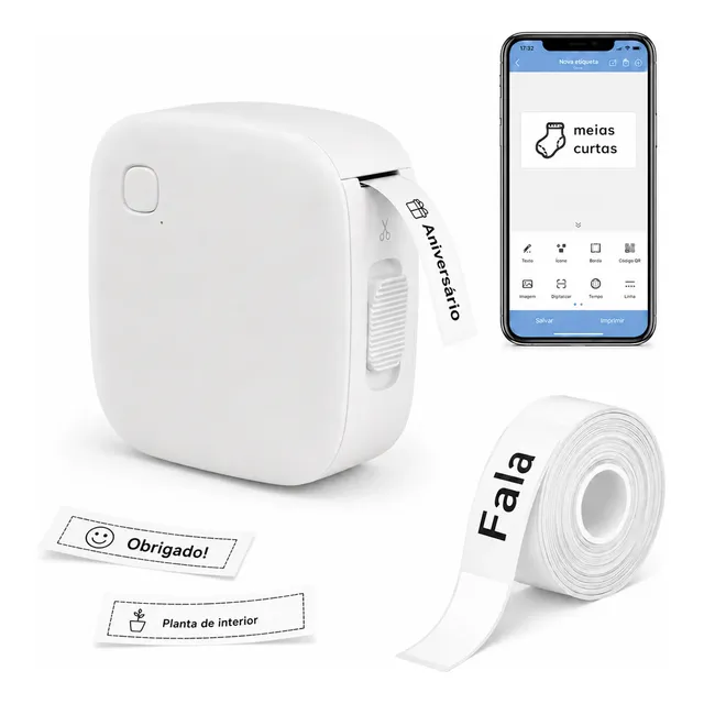 Mini Impressora Térmica Portátil Etiquetadora Bluetooth 5v Branco 5v