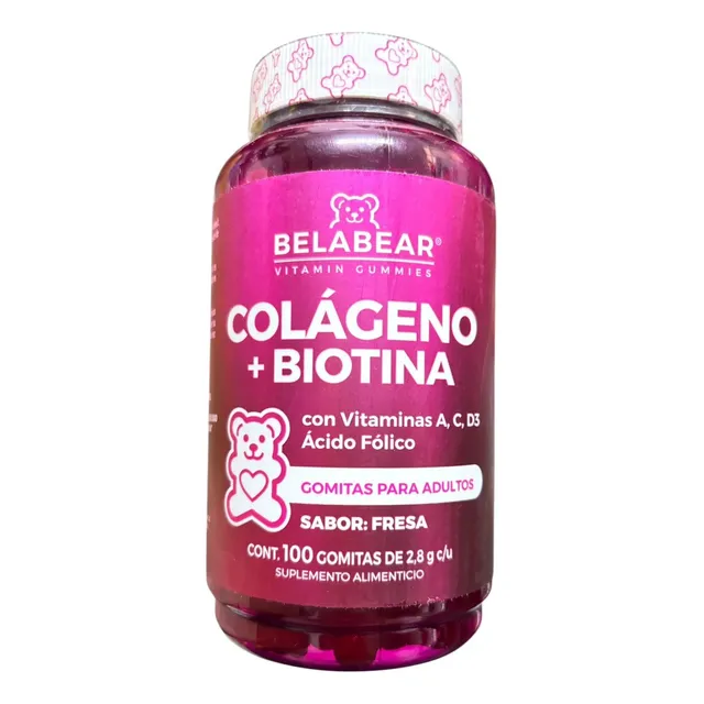 Belabear Colageno + Biotina 100 Gomitas Sabor Fresa