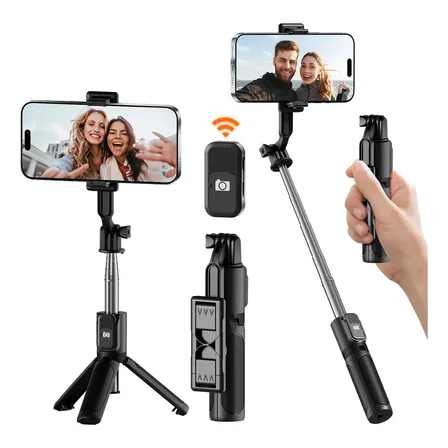 4 Em 1 Tripé Selfie Stick E Bastão De Selfie Mini E Portátil, Com Controle Remoto Destacável E Suporte Para Celular,... Preto