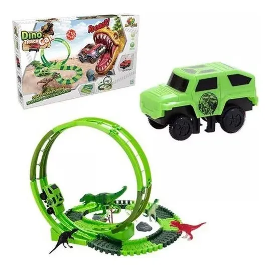 Pista Parque Dinossauros 4 Dinos E Veiculo Track Car 116 Pçs